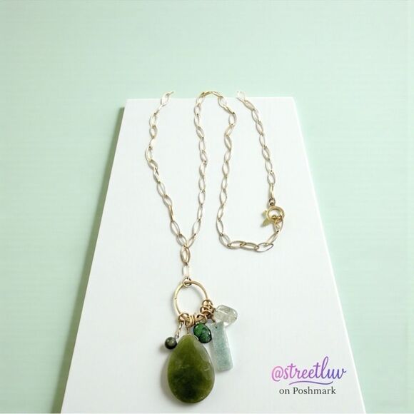 Stella & Dot Green Stones Pendant Charm Necklace - Picture 2 of 8